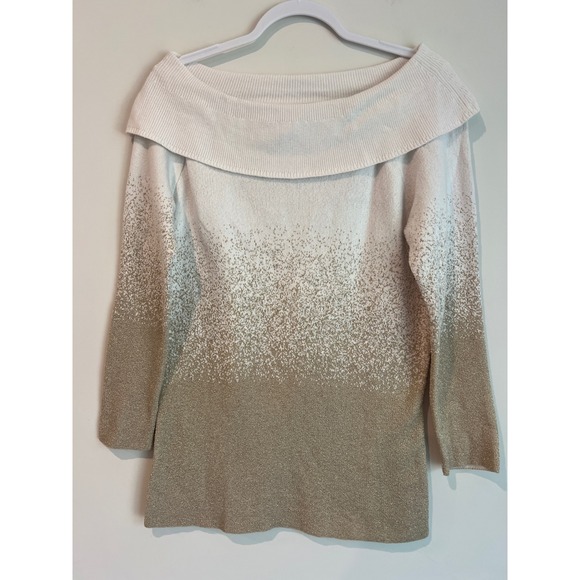 Soho New York Jeans Off The Shoulder Sweater Metallic Gold Ombre Sparkle Size M - Picture 3 of 6